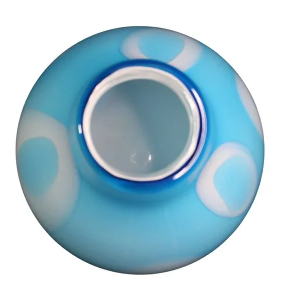 Studio Art Glass MCM Hand Blown Blue White Geometric Home Office Decor Modern - Picture 4 of 11